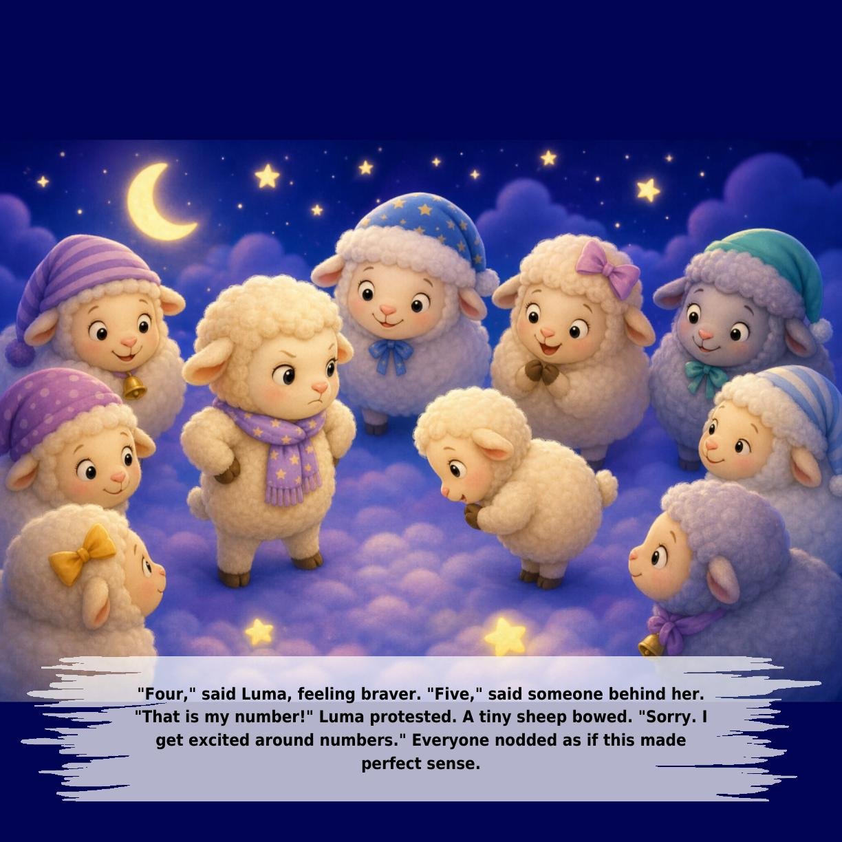 "Four," said Luma, feeling braver. "Five," said someone behind her.
"That is my number!" Luma protested. A tiny sheep bowed. "Sorry. I
get excited around numbers." Everyone nodded as if this made
perfect sense.
