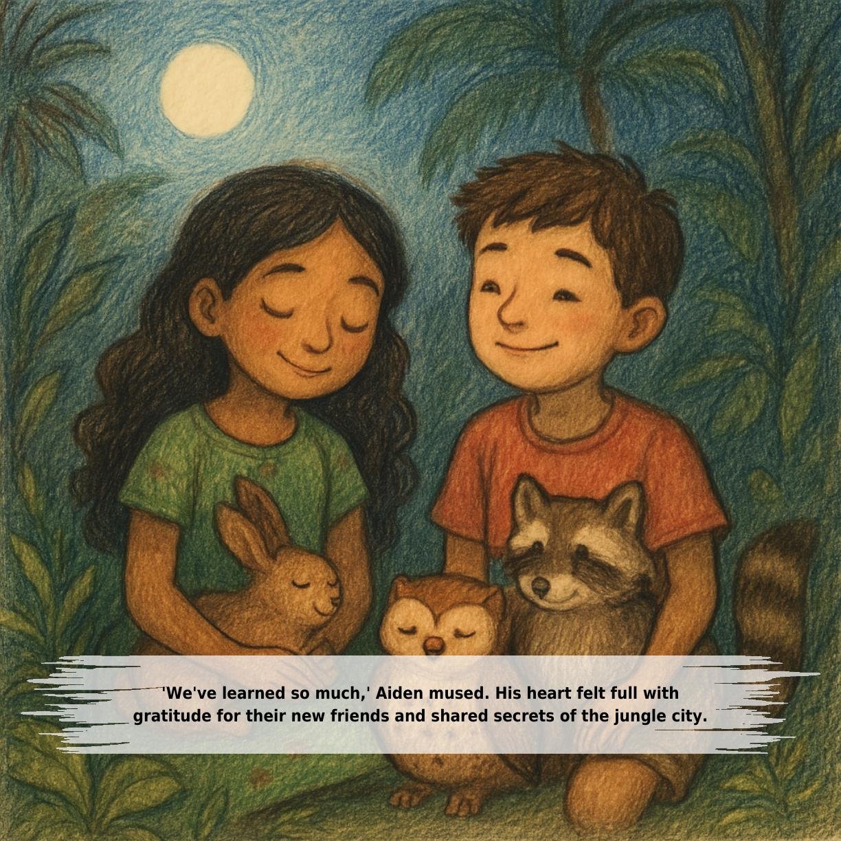 'We've learned so much,' Aiden mused. His heart felt full with
gratitude for their new friends and shared secrets of the jungle city.